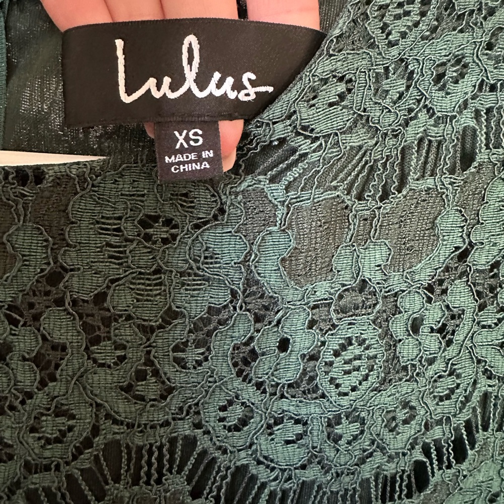 Lulu’s Take Me to Brunch Dark Green Lace Shift Dress - Picture 7 of 9